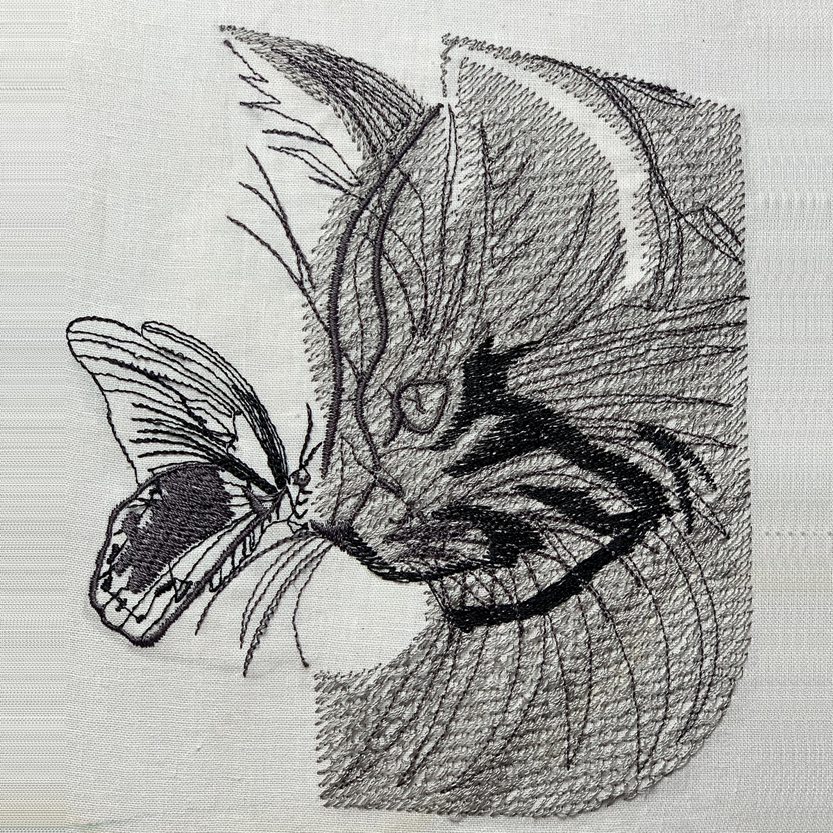 Cat And Butterfly Sketch Embroidery Design